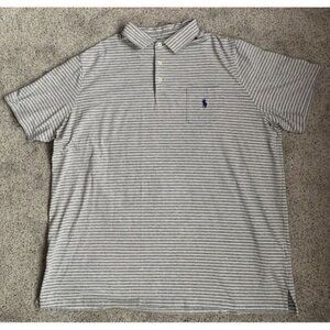 Polo Ralph Lauren Mens Gray Striped Performance Short Sleeve Polo Shirt L Or XL?